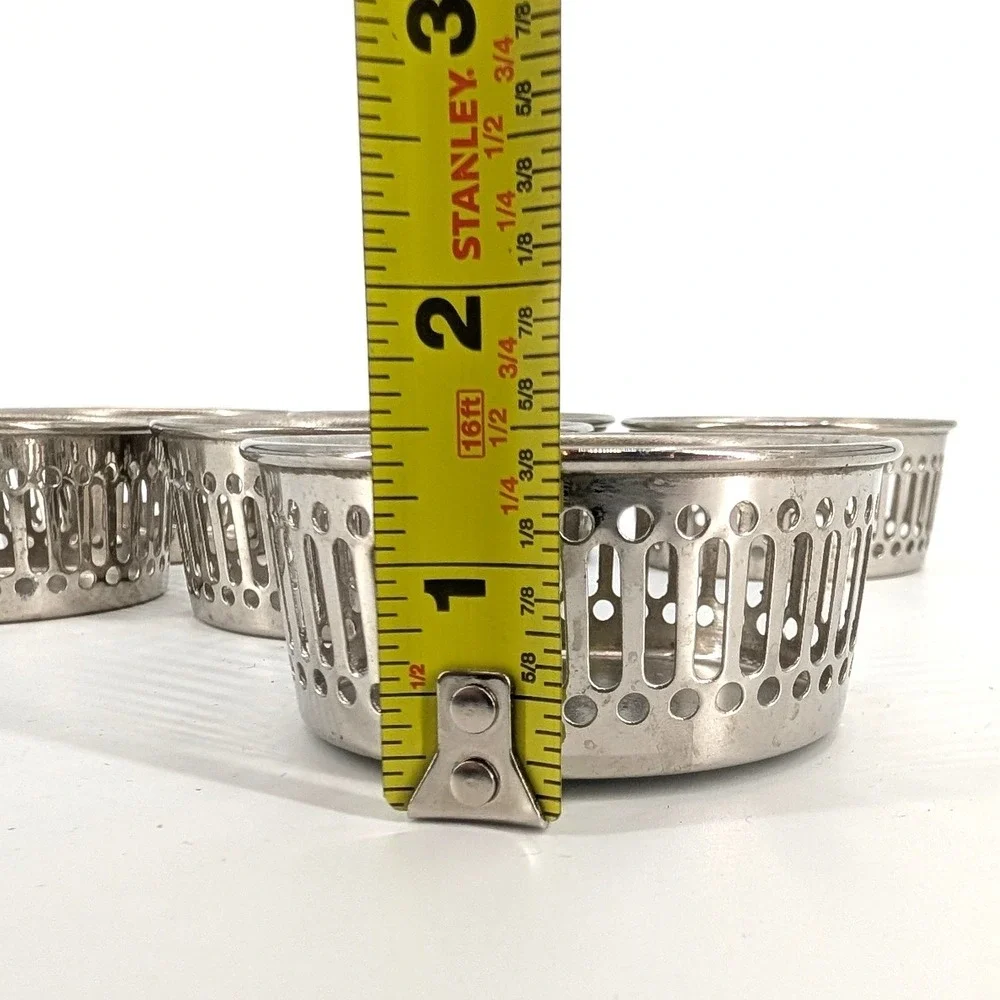 Vintage Silver Tone Metal Pierced Glass Holders Coasters Nuts Set of 6 3 Inch